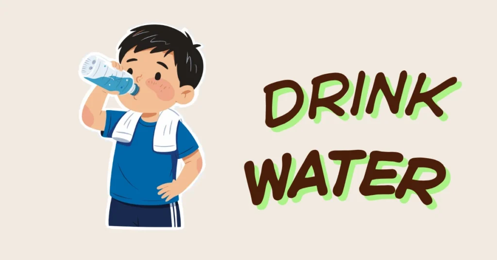 Boy drinking water from bottle illustrating healthy morning routine and hydration habit