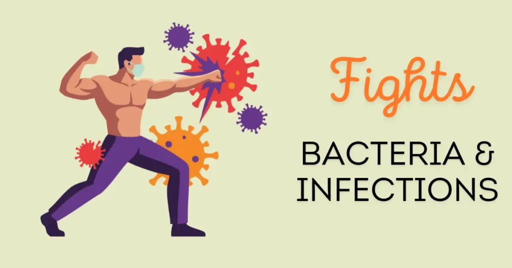 Strong man fighting bacteria and infections illustration showing immune system defense and health protection