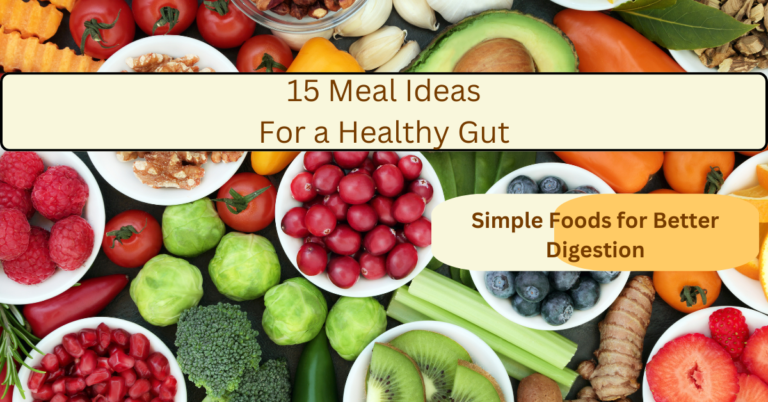 Healthy gut friendly meal bowl with vegetables yogurt berries and grains showing meal ideas for a healthy gut.