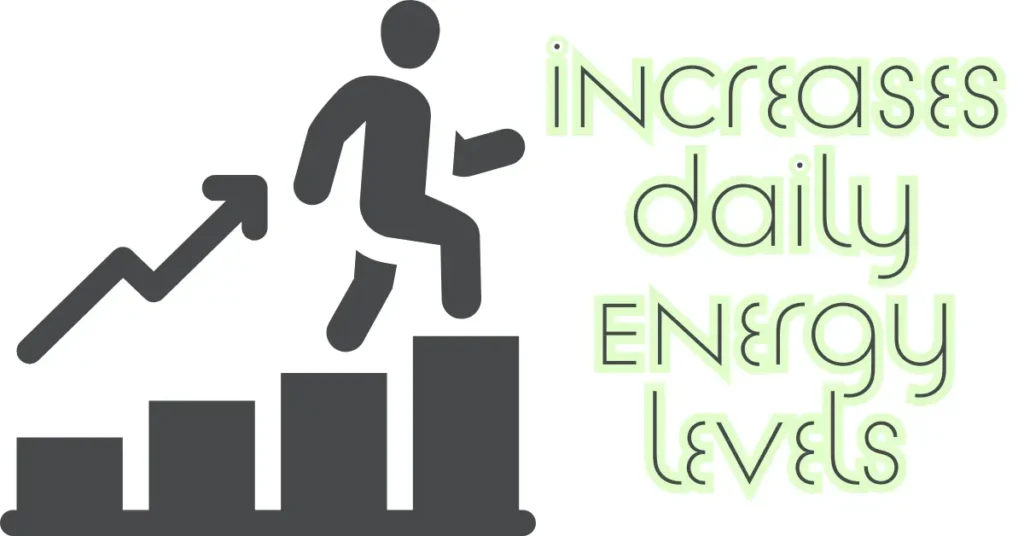Increases daily energy levels concept with person climbing steps and upward graph showing productivity growth
