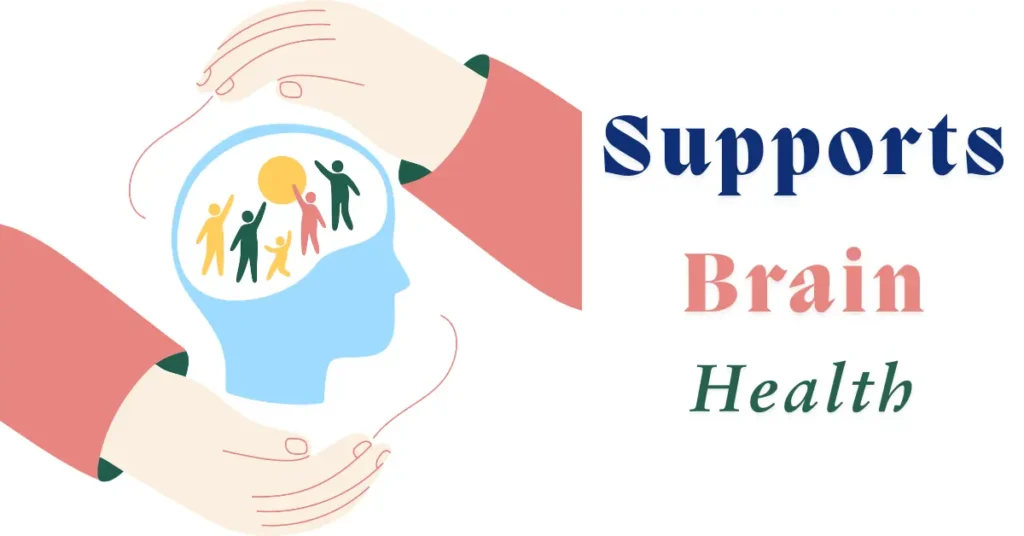 Supports brain health concept with hands protecting head illustration showing mental wellness and cognitive function