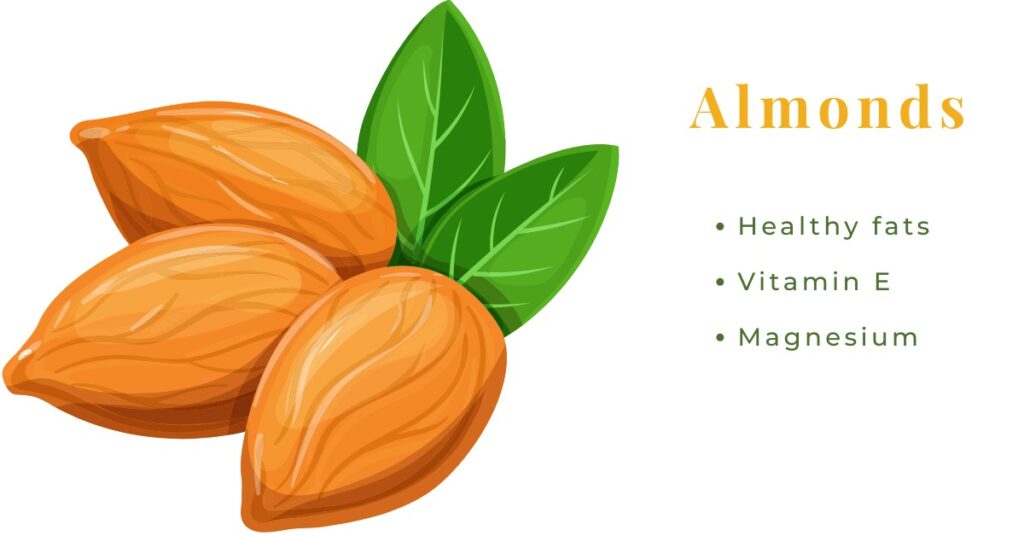 Almonds – nutritious nuts packed with vitamin E, healthy fats, and magnesium for immune support