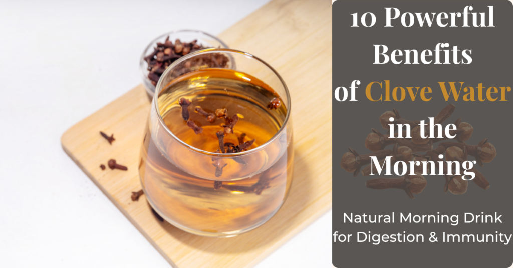 “Clove water herbal drink with whole cloves showing benefits of clove water in the morning for digestion and immunity.”