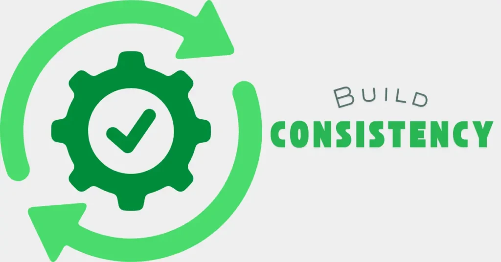 Build consistency concept with circular arrows and gear illustrating daily habits and routine improvement