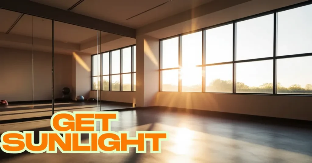 Sunlight entering room through large windows illustrating benefits of morning sunlight for health and energy